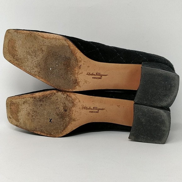 Salvador Ferragamo Black Quilted Suede Shoe 9½ 2A - Picture 8 of 8